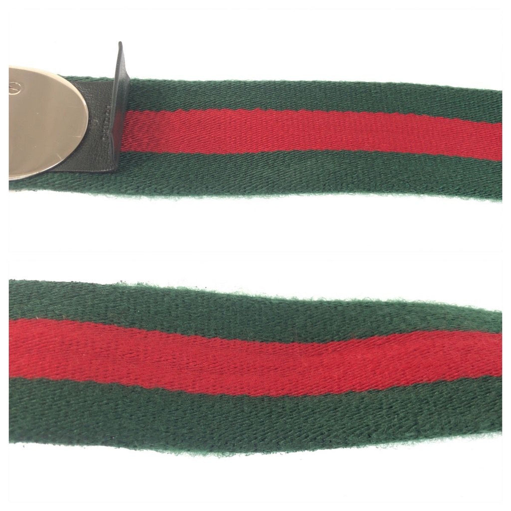 Gucci Sherry Line 85 Green Red Silver Cotton Belt — view 8