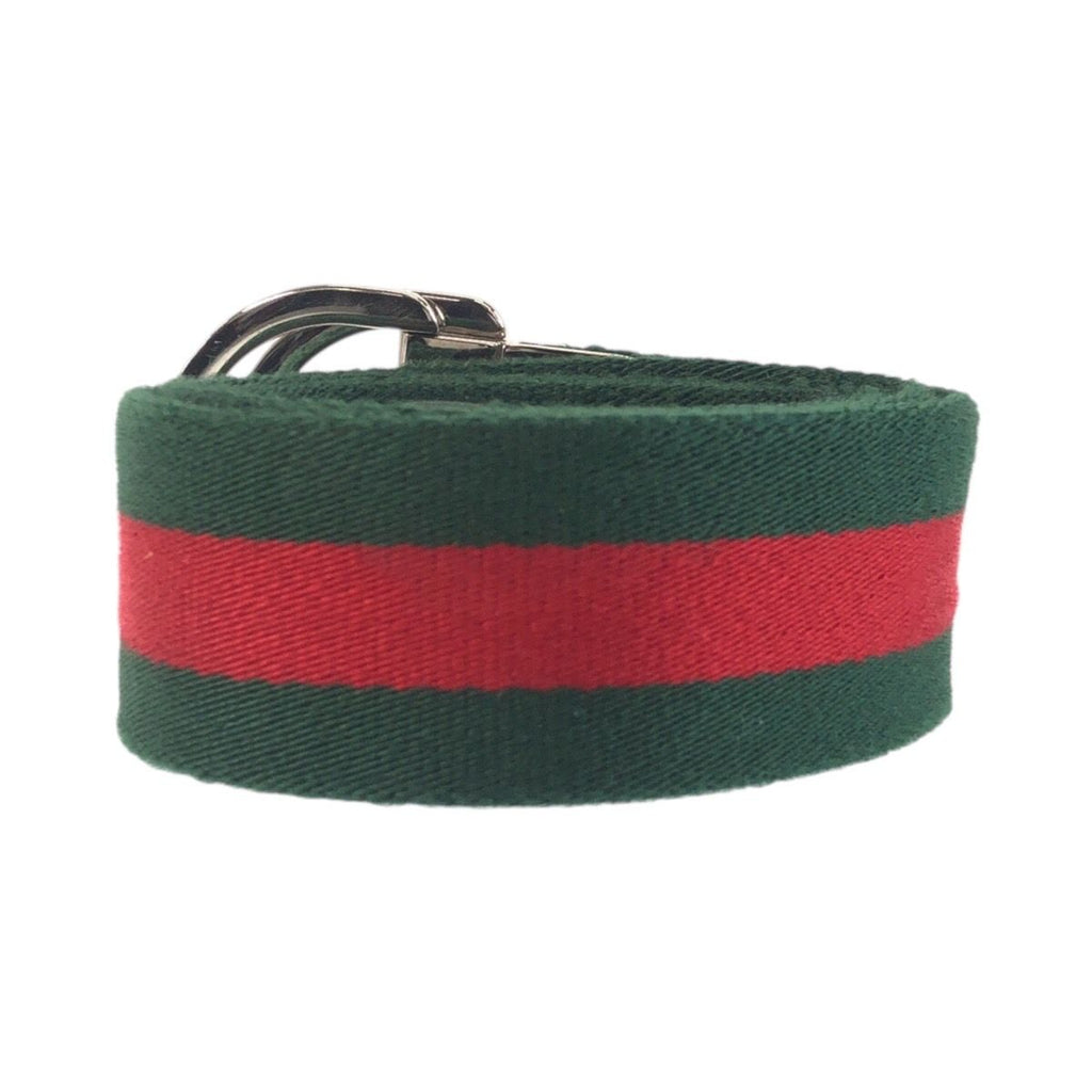 Gucci Sherry Line 85 Green Red Silver Cotton Belt — view 2