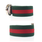Gucci Sherry Line 85 Green Red Silver Cotton Belt — view 3