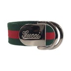 Gucci Sherry Line 85 Green Red Silver Cotton Belt