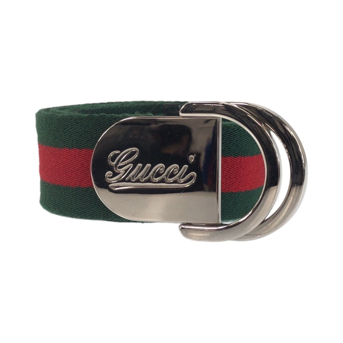 Gucci Sherry Line 85 Green Red Silver Cotton Belt