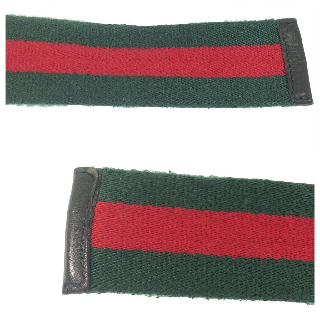 Gucci Sherry Line 85 Green Red Silver Cotton Belt — view 6