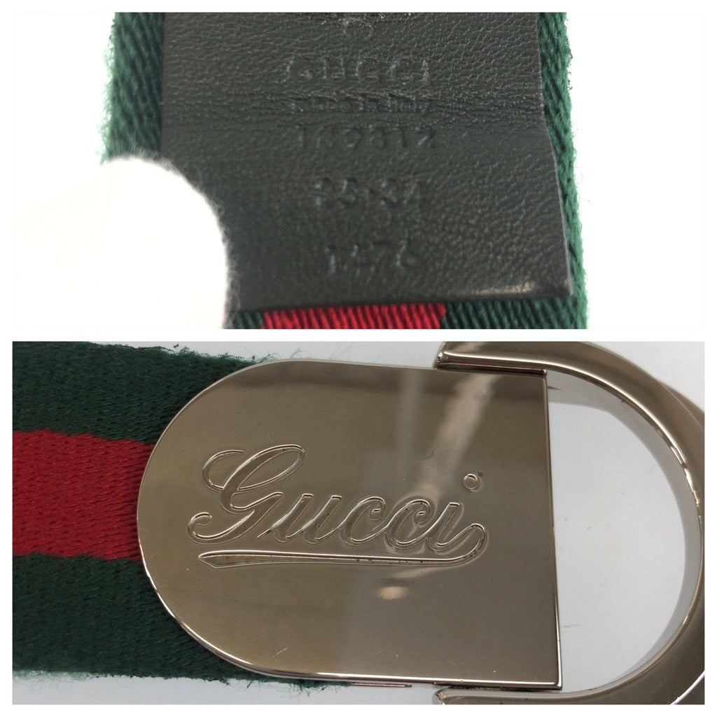 Gucci Sherry Line 85 Green Red Silver Cotton Belt — view 5