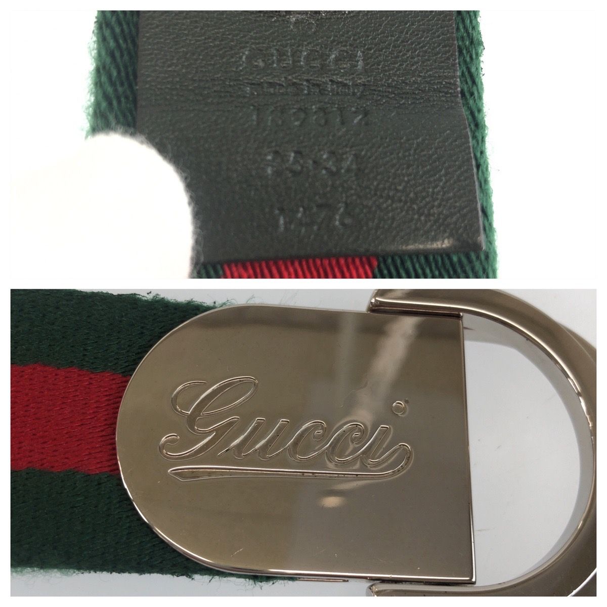 Gucci Sherry Line 85 Green Red Silver Cotton Belt — view 5