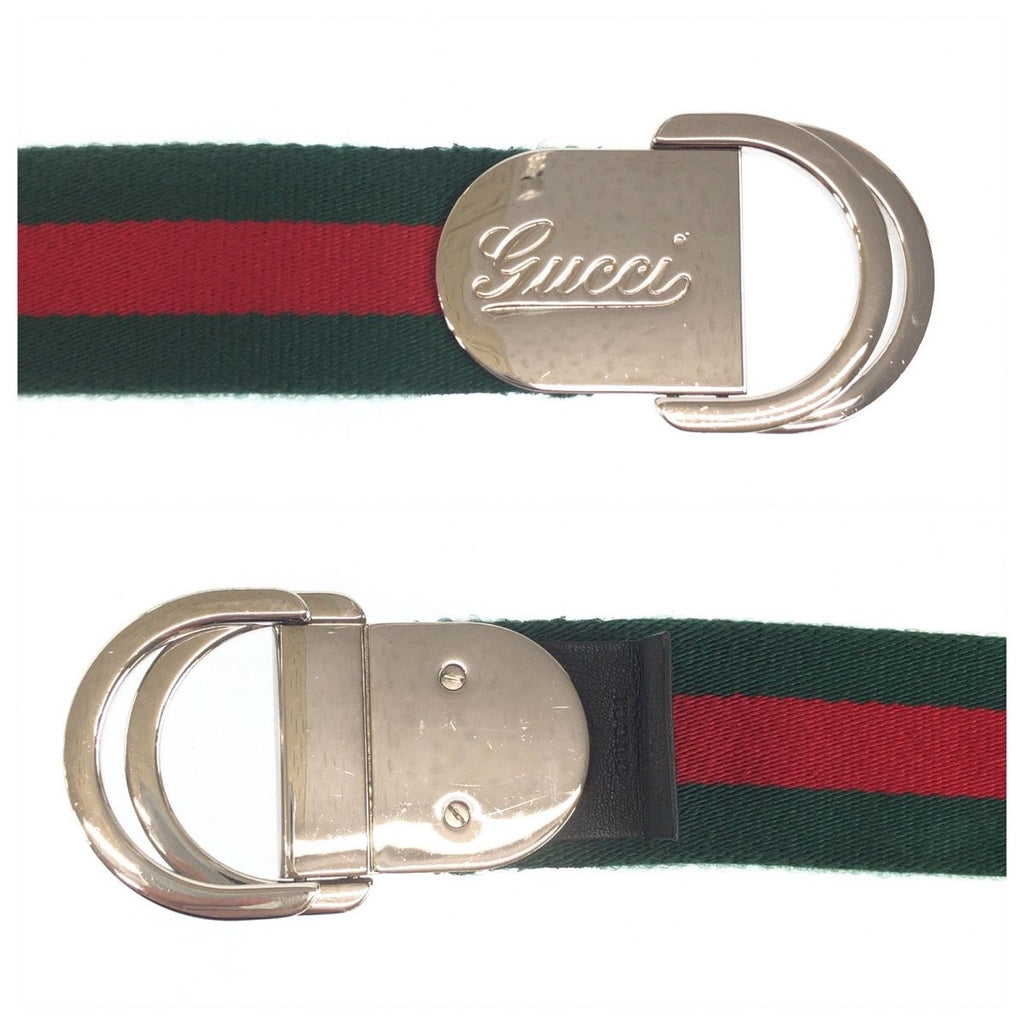 Gucci Sherry Line 85 Green Red Silver Cotton Belt — view 4
