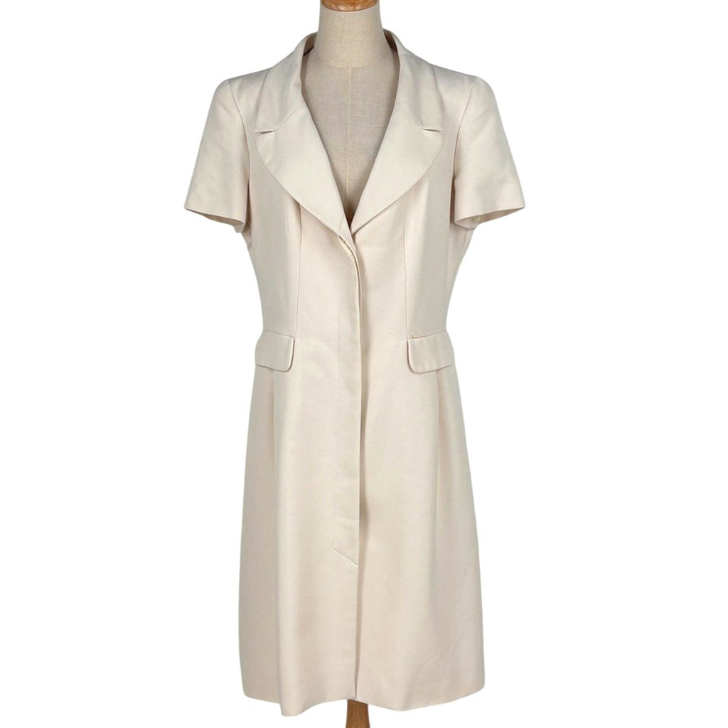 Chanel Logo Button Short Sleeve Dress Silk Ivory
