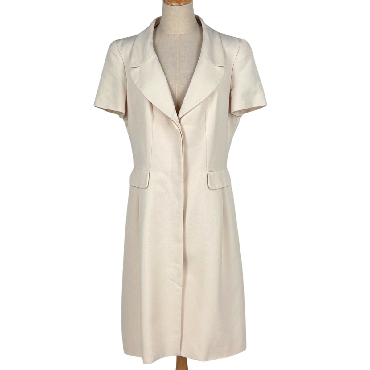 Chanel Logo Button Short Sleeve Dress Silk Ivory