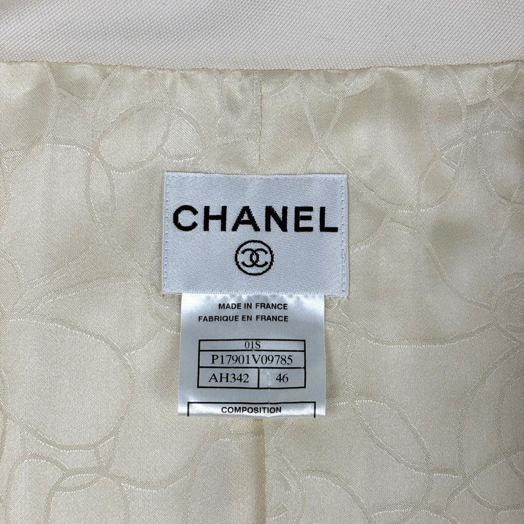 Chanel Logo Button Short Sleeve Dress Silk Ivory — view 8