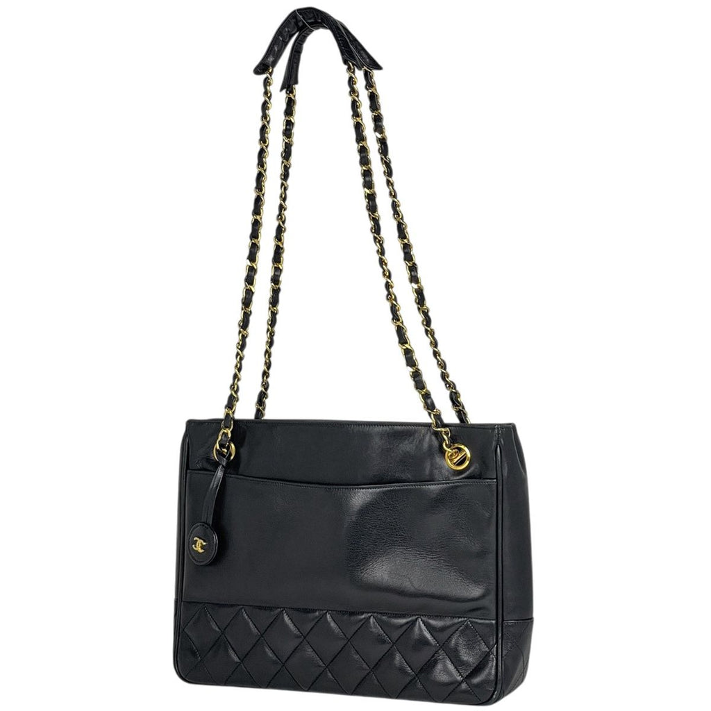 Chanel Tote CC Logo Quilted Leather Black