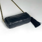 Chanel Shoulder Bag Quilted CC Logo Fringe Leather Navy — view 2