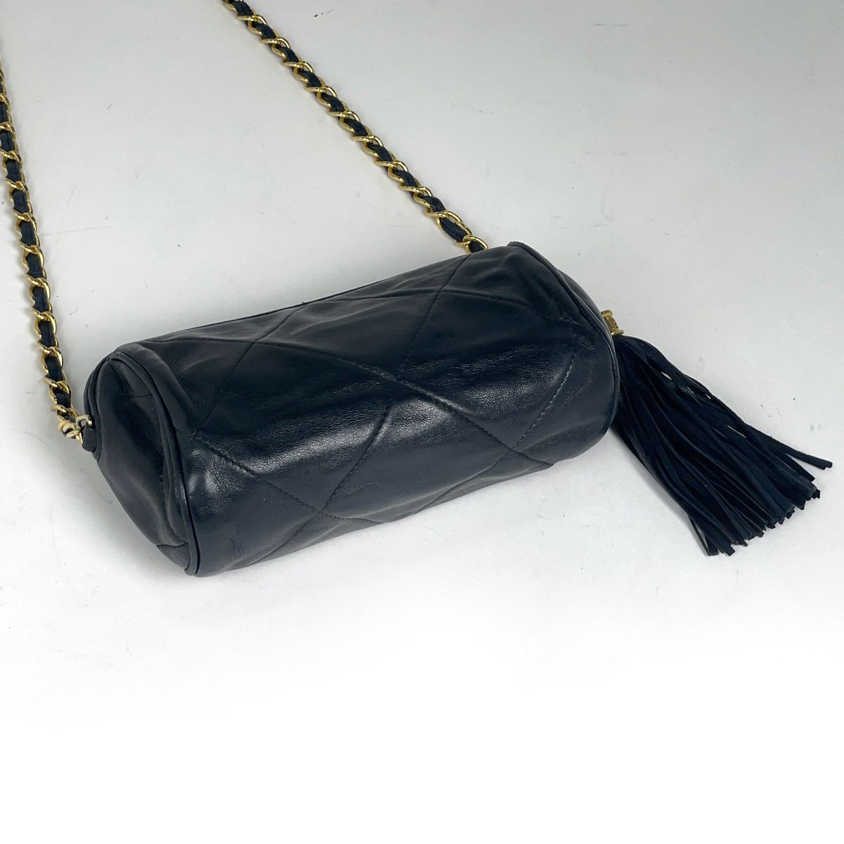 Chanel Shoulder Bag Quilted CC Logo Fringe Leather Navy — view 2