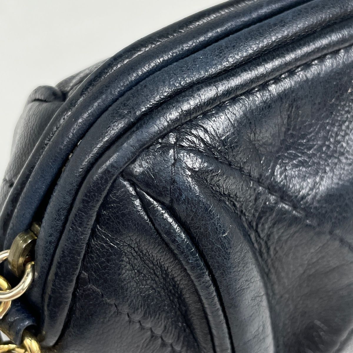 Chanel Shoulder Bag Quilted CC Logo Fringe Leather Navy — view 4