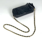 Chanel Shoulder Bag Quilted CC Logo Fringe Leather Navy — view 5