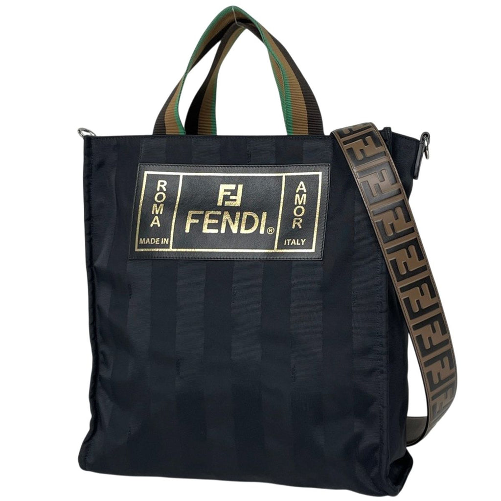 Fendi Tote Pecan Pattern 2-Way Nylon Black