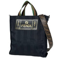 Fendi Tote Pecan Pattern 2-Way Nylon Black