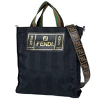 Fendi Tote Pecan Pattern 2-Way Nylon Black