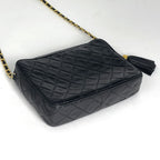 Chanel Shoulder Bag CC Logo Quilted Fringe Tassel Leather Black — view 2