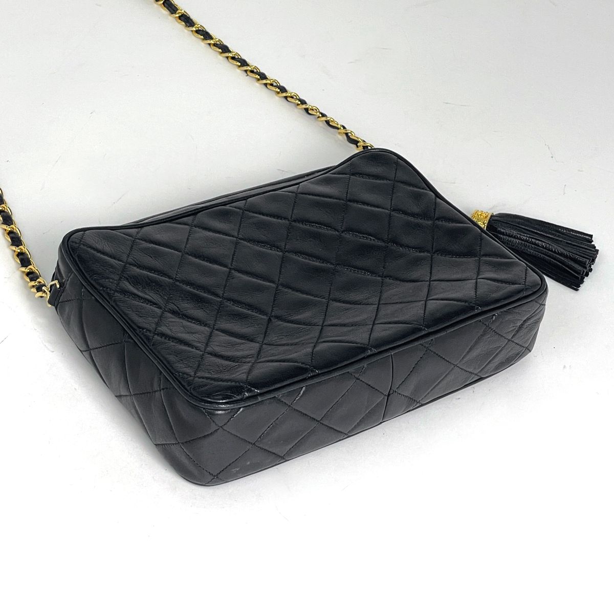 Chanel Shoulder Bag CC Logo Quilted Fringe Tassel Leather Black — view 2
