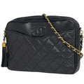 Chanel Shoulder Bag CC Logo Quilted Fringe Tassel Leather Black