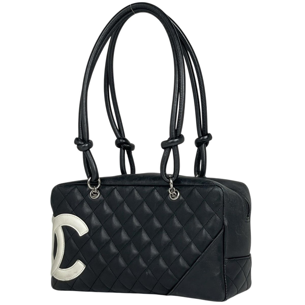 Chanel Shoulder Bag Cambon Line Bow CC Logo Quilted Leather Black