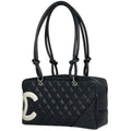 Chanel Shoulder Bag Cambon Line Bow CC Logo Quilted Leather Black
