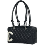 Chanel Shoulder Bag Cambon Line Bow CC Logo Quilted Leather Black