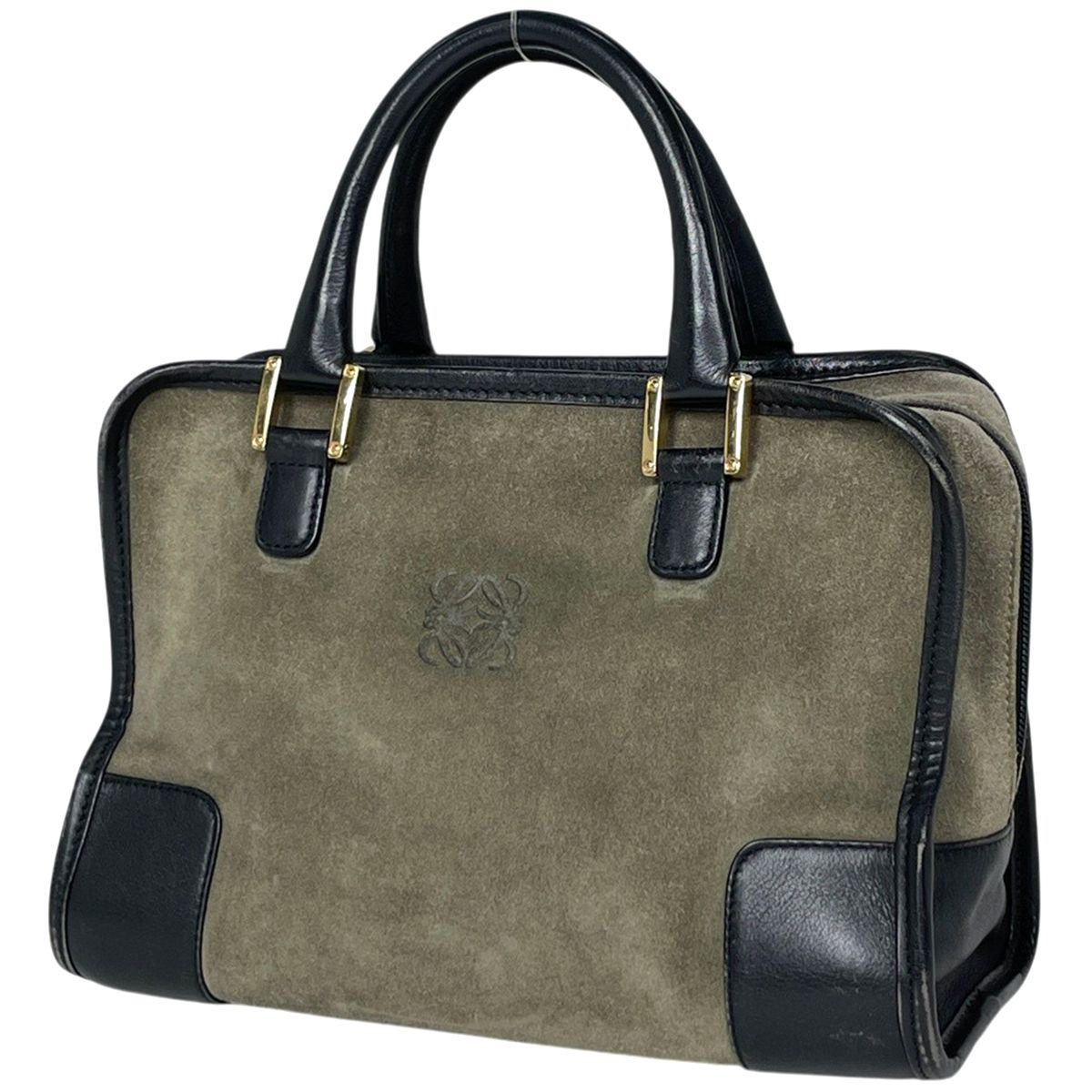 Loewe Amazona 28 Handbag Anagram Logo Suede Khaki