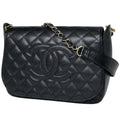 Chanel Shoulder Bag CC Logo Quilted Caviar Leather Black
