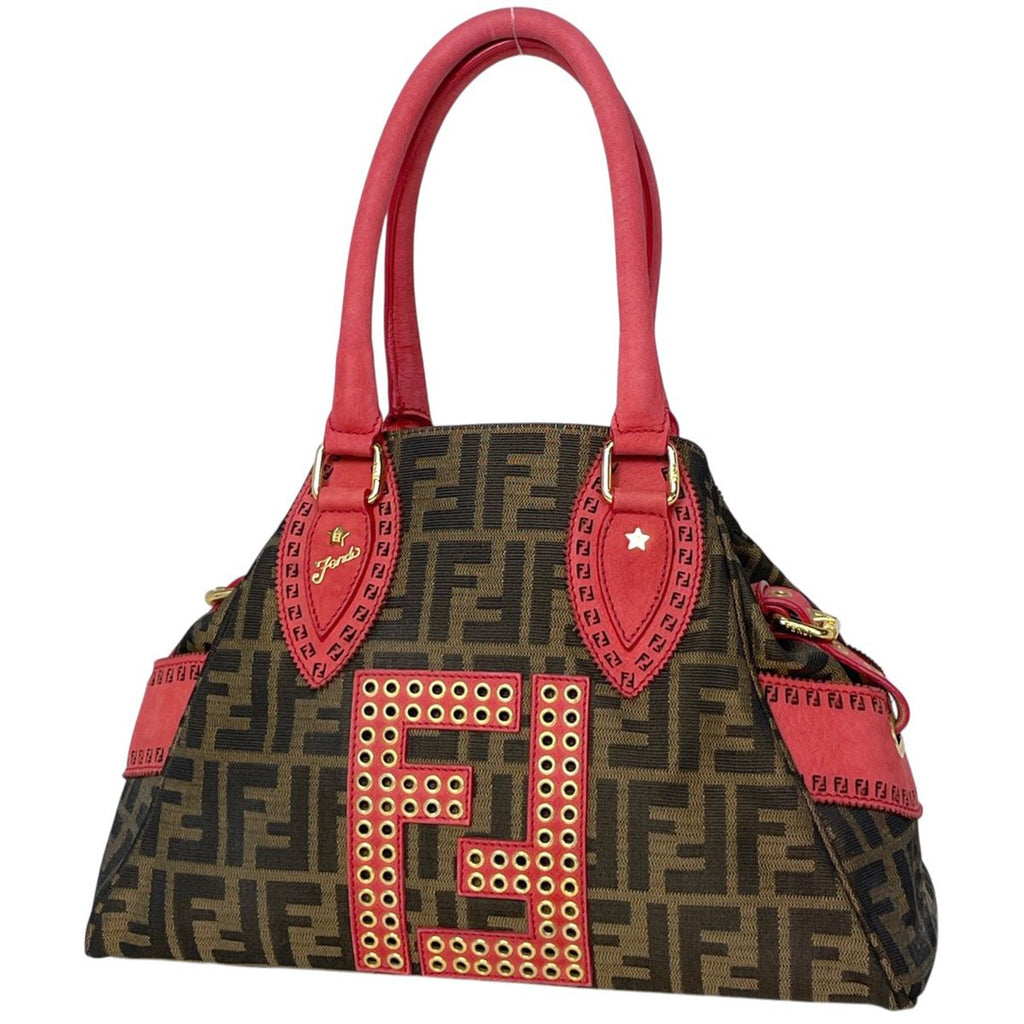 Fendi Etnico Handbag Zucca Pattern Perforated Canvas Brown