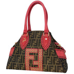 Fendi Etnico Handbag Zucca Pattern Perforated Canvas Brown