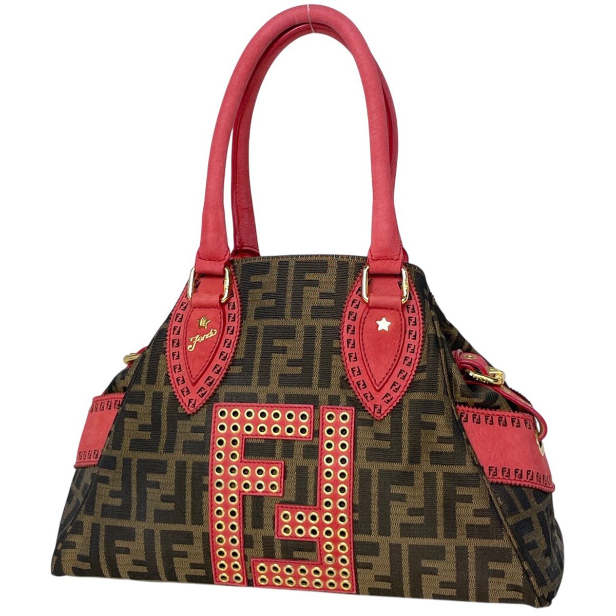 Fendi Etnico Handbag Zucca Pattern Perforated Canvas Brown