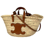 Celine Classic Pannier Tote Basket 2-Way Raffia Natural Brown