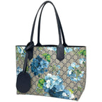 Gucci Tote GG Blue Muss Reversible Floral Pattern Supreme Beige