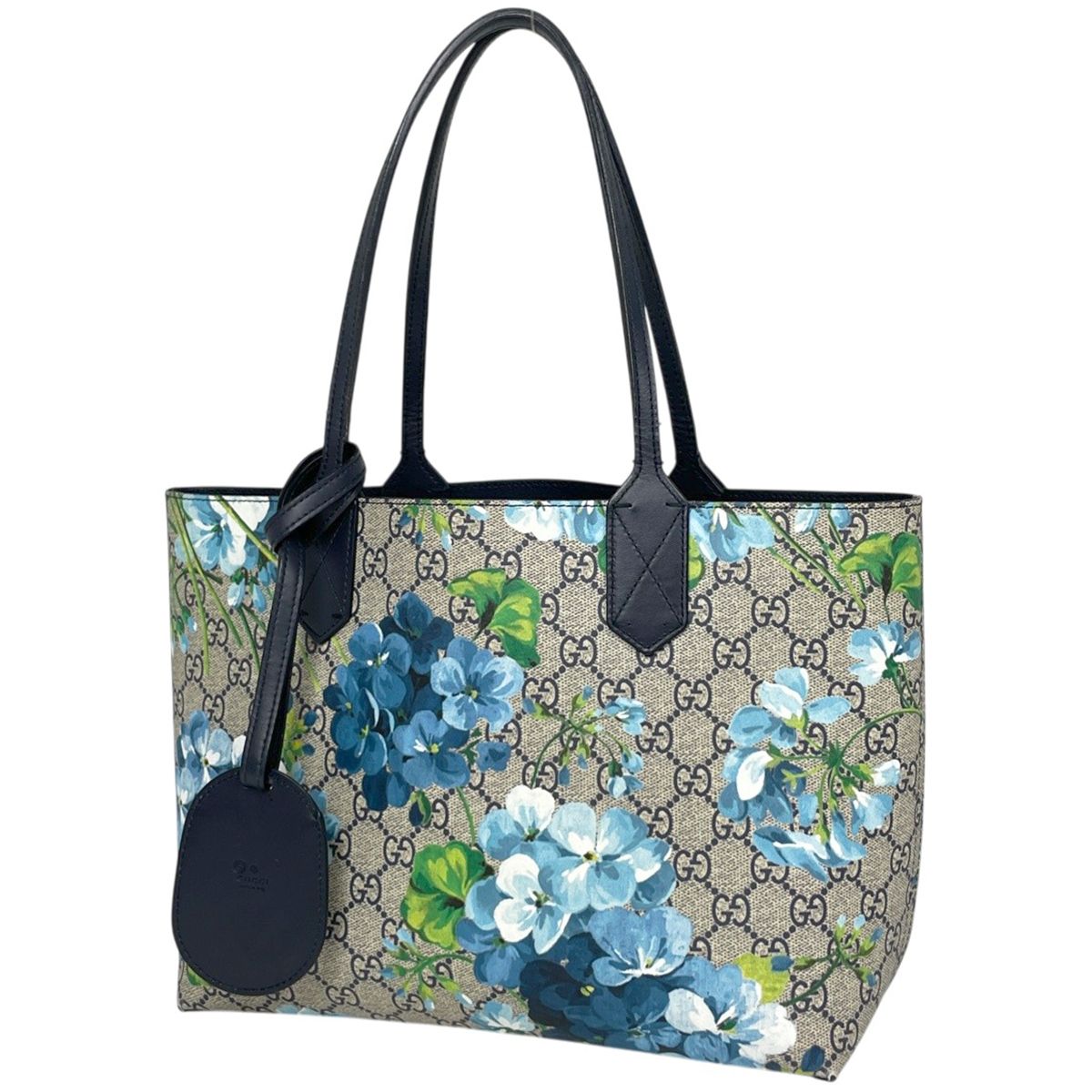 Gucci Tote GG Blue Muss Reversible Floral Pattern Supreme Beige