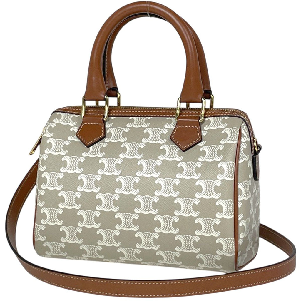 Celine Triomphe Small Boston Handbag 2-Way Beige Brown