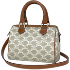 Celine Triomphe Small Boston Handbag 2-Way Beige Brown