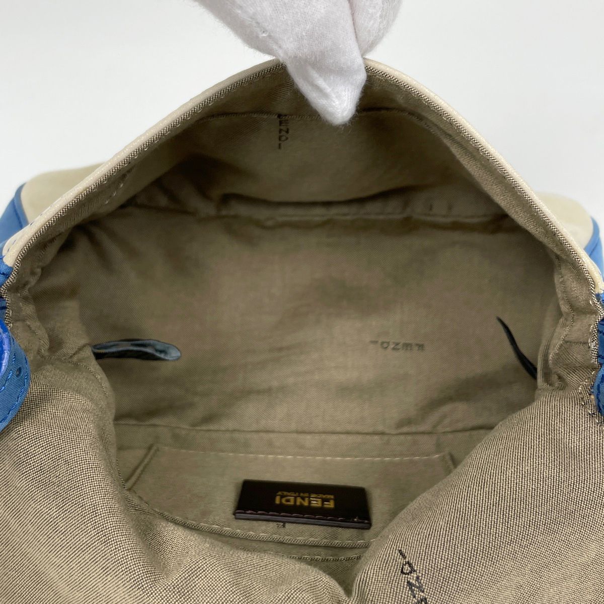 Fendi Shoulder Bag Zucca Logo Leather Blue Beige — view 8