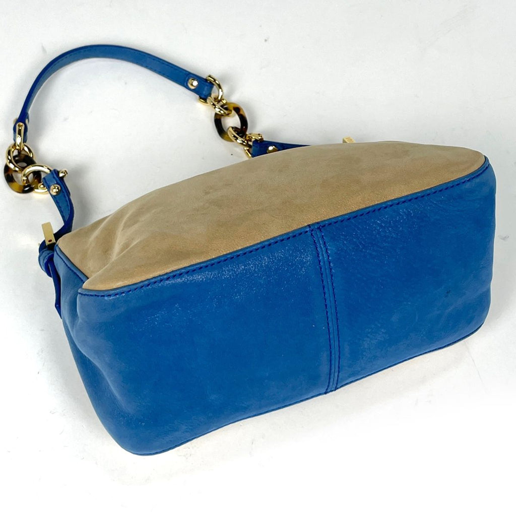 Fendi Shoulder Bag Zucca Logo Leather Blue Beige — view 2