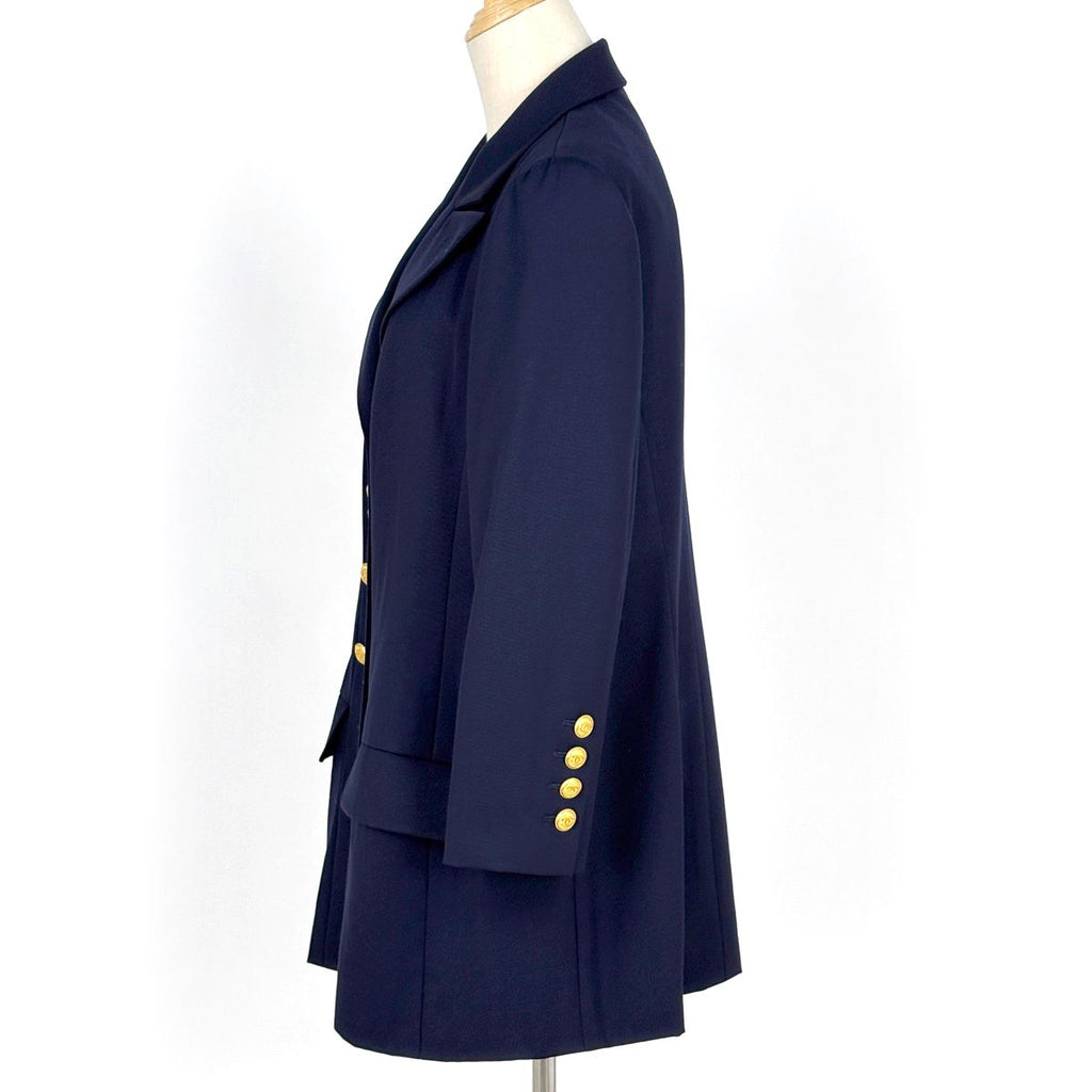 Chanel CC Logo Button Tailored Jacket Outer Wool Navy — view 2