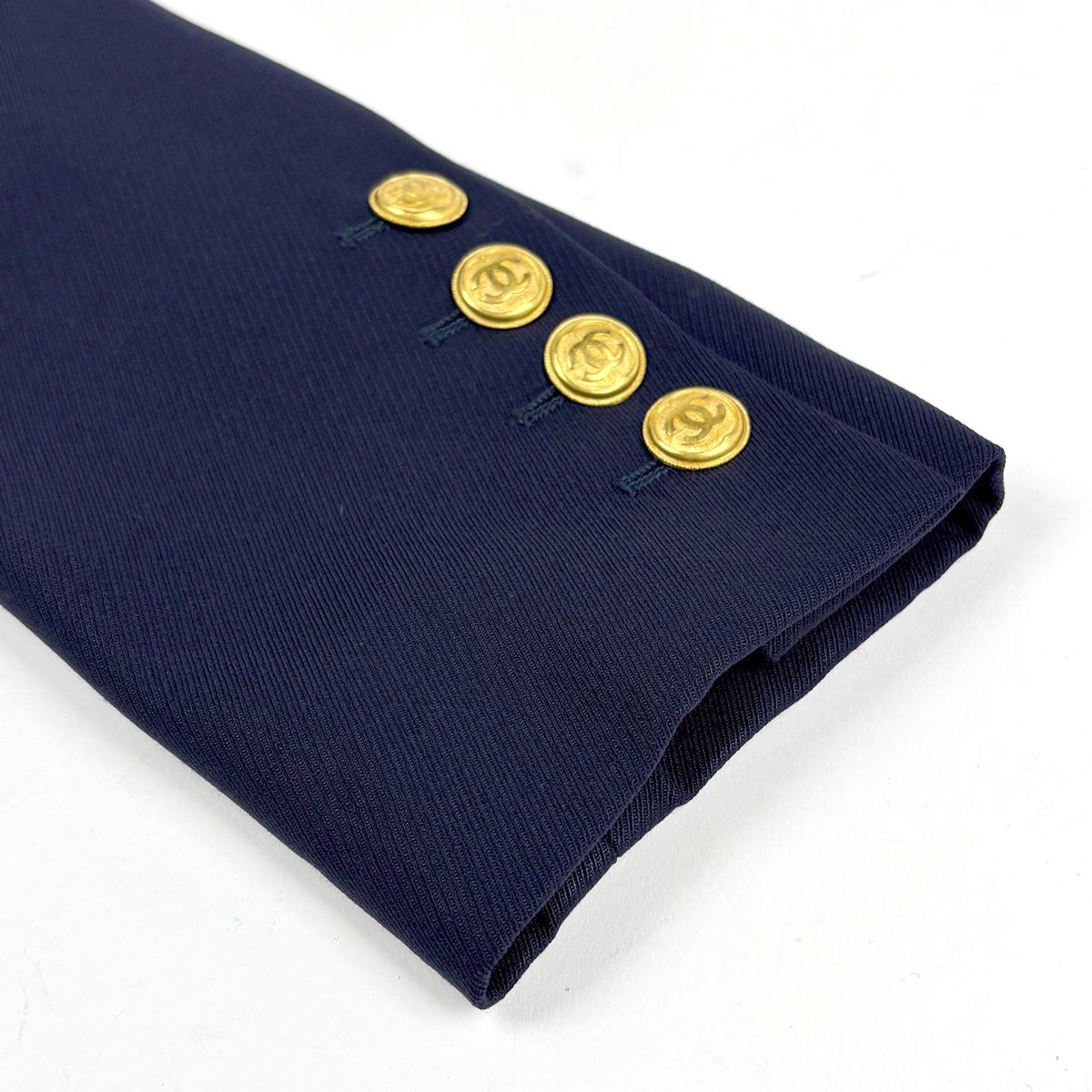 Chanel CC Logo Button Tailored Jacket Outer Wool Navy — view 4