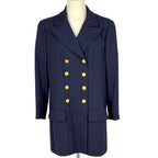Chanel CC Logo Button Tailored Jacket Outer Wool Navy