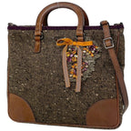 Prada Handbag 2-Way Rhinestone Fabric Brown
