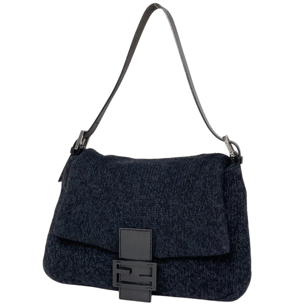 Fendi Shoulder Bag Zucca Logo Mamma Bucket Fabric Black Navy