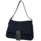 Fendi Shoulder Bag Zucca Logo Mamma Bucket Fabric Black Navy