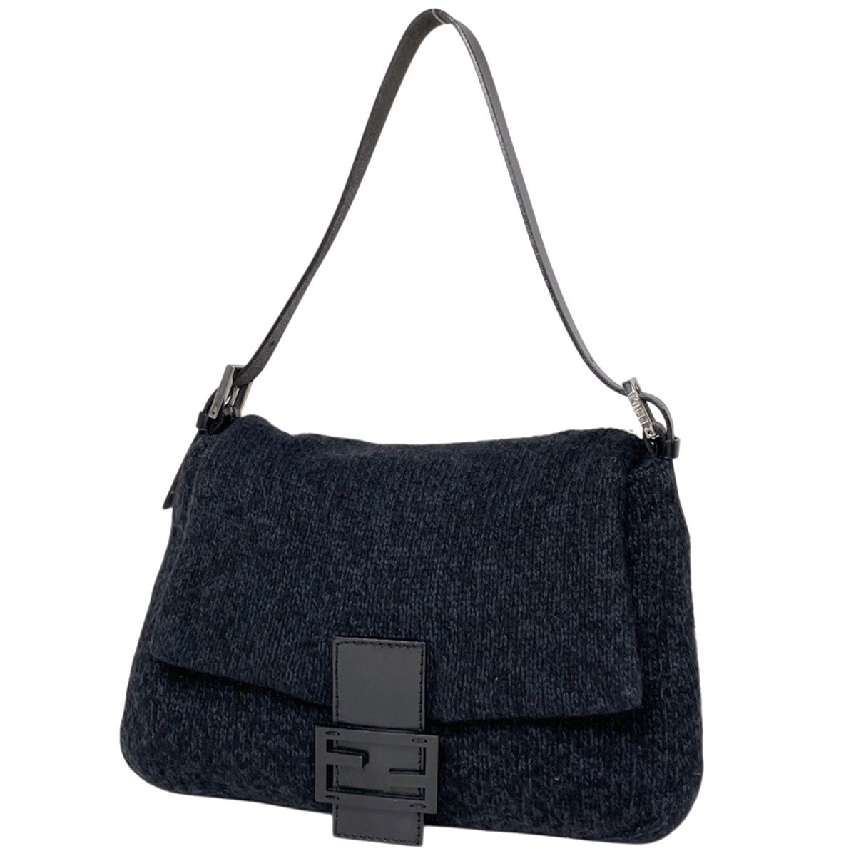 Fendi Shoulder Bag Zucca Logo Mamma Bucket Fabric Black Navy