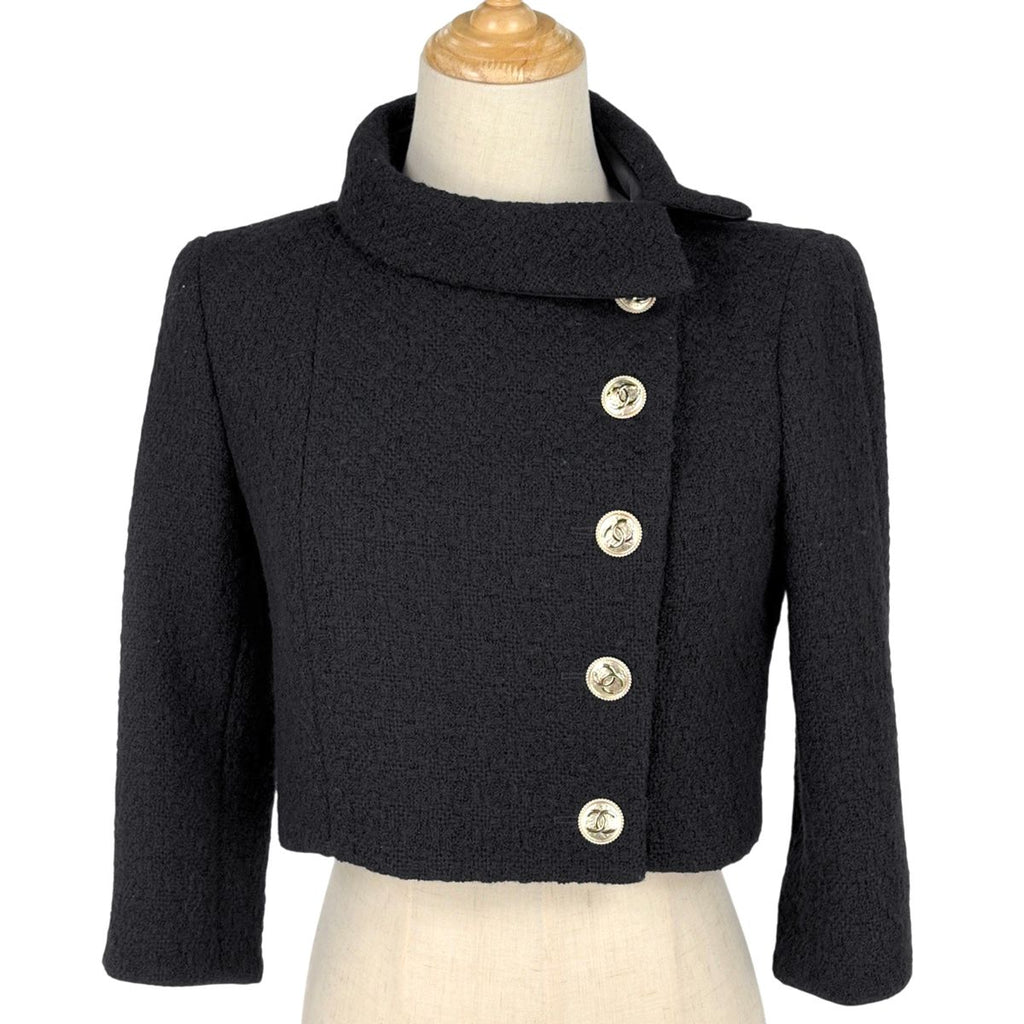 Chanel Tweed Jacket Short Length Wool Black