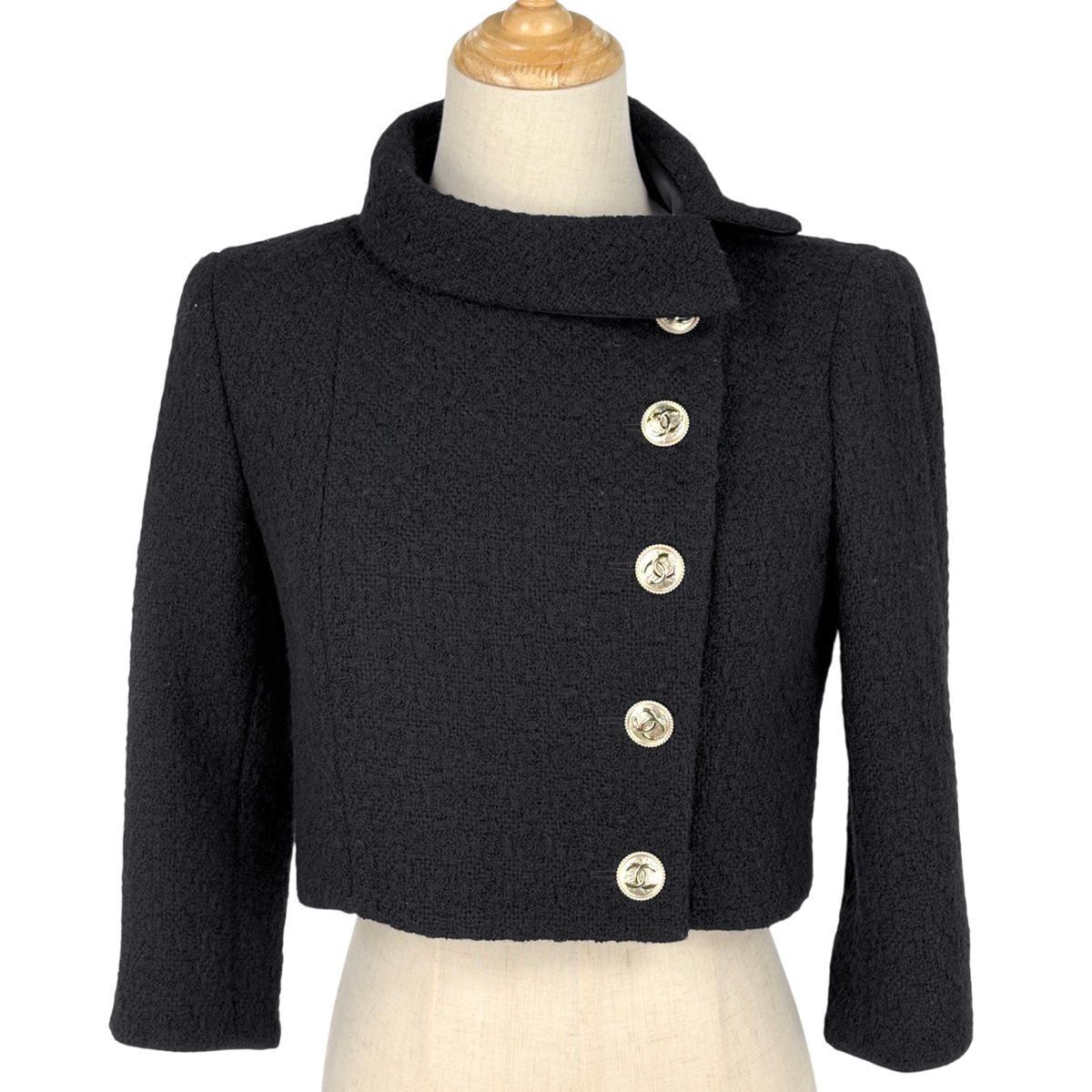Chanel Tweed Jacket Short Length Wool Black