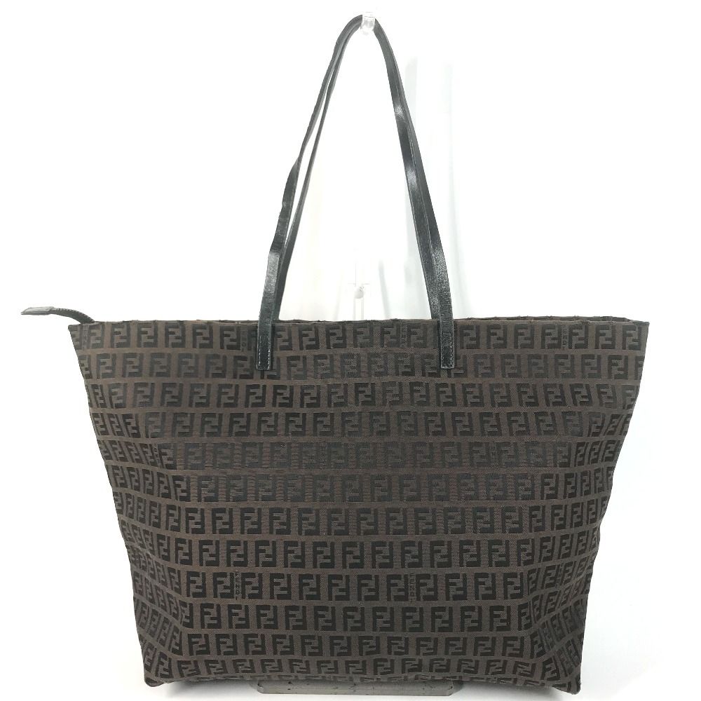Fendi Shoulder Bag Zucchino Logo Leather Canvas Brown — view 2