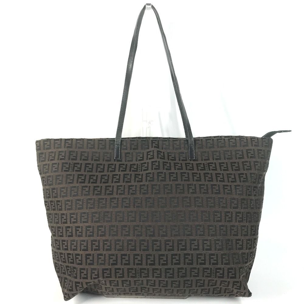 Fendi Shoulder Bag Zucchino Logo Leather Canvas Brown