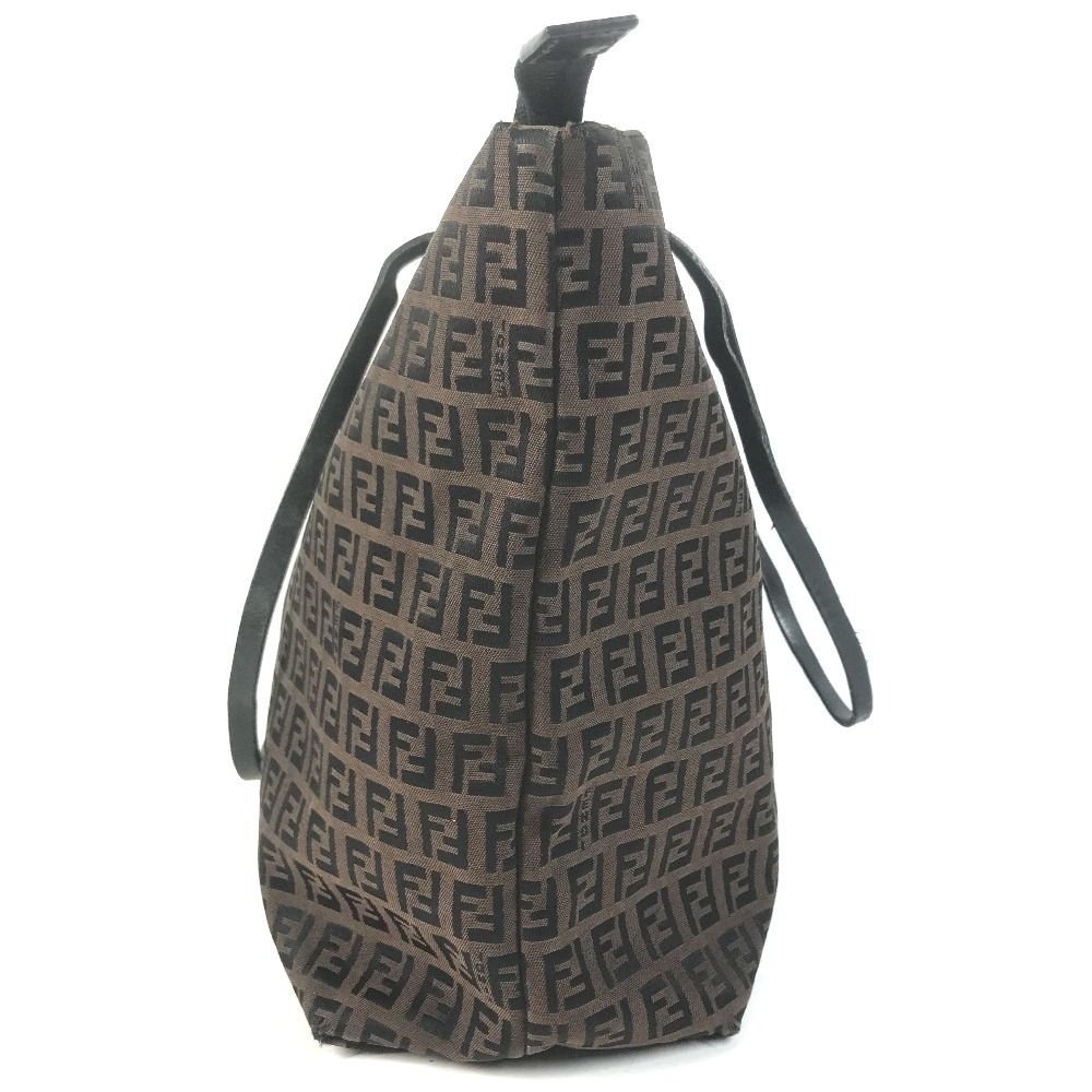 Fendi Shoulder Bag Zucchino Logo Leather Canvas Brown — view 4